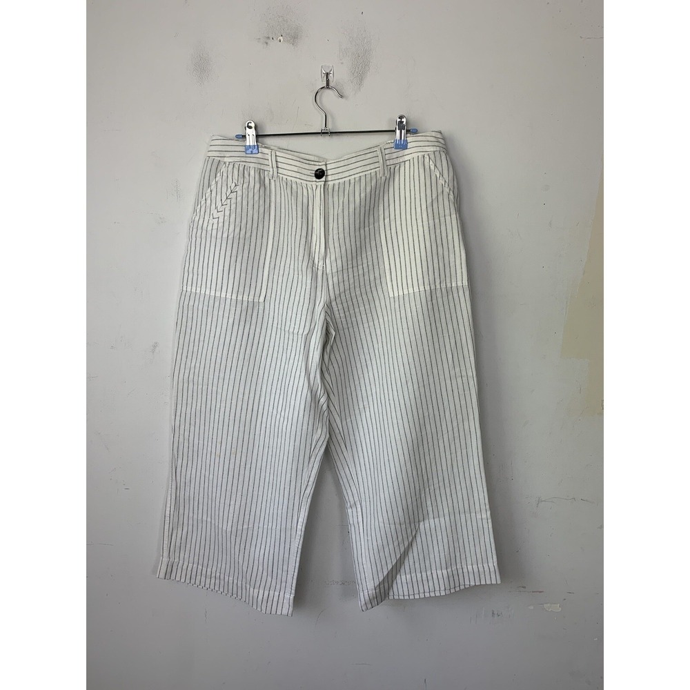 Chicos‎ Women Pants 2 Sz 12 Beachy Linen Minimal Crop Summer Cabana Travel White